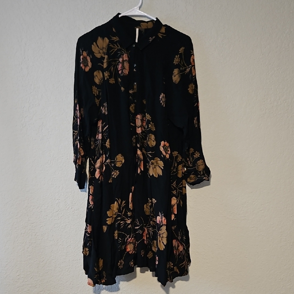 Anthropologie Black Floral Midi Dress Size S Petite – Boho Long Sleeve